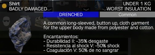 Camisa con Durabilidad II, Resistencia al shock V y Coagulación V